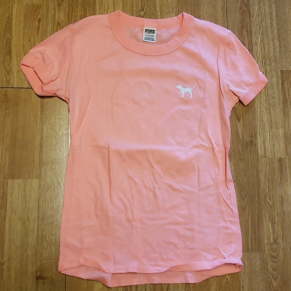 PINK Victoria's Secret Tops - VS PINK neon orange short sleeve logo tee size small
